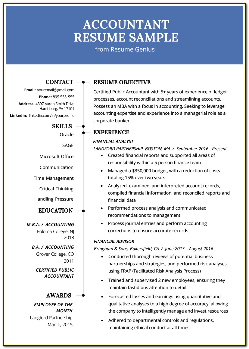 Accounting Resume Word Format
