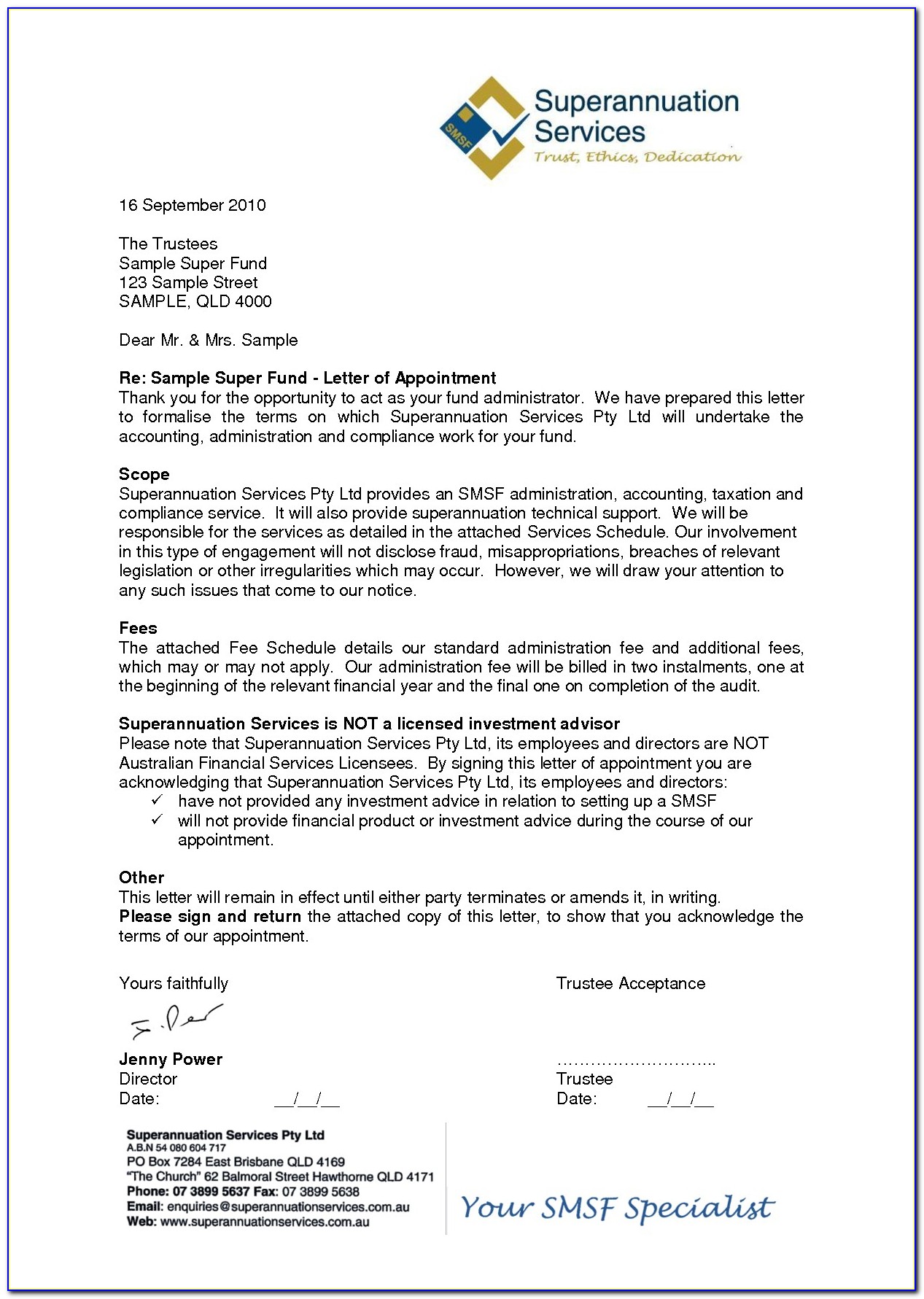 Accounting Services Engagement Letter Sample
