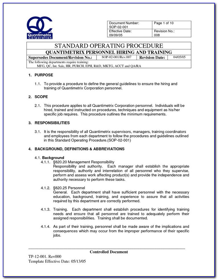 Accounting Standard Operating Procedure Template Hq Printable Documents