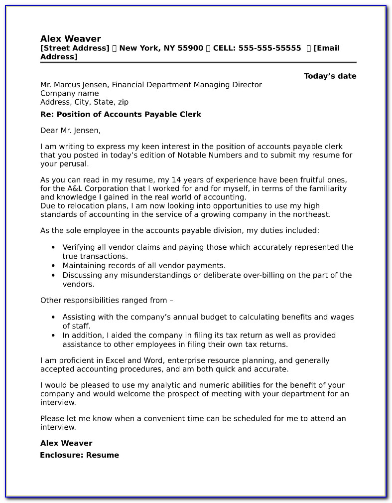 Accounts Payable Cover Letter Template
