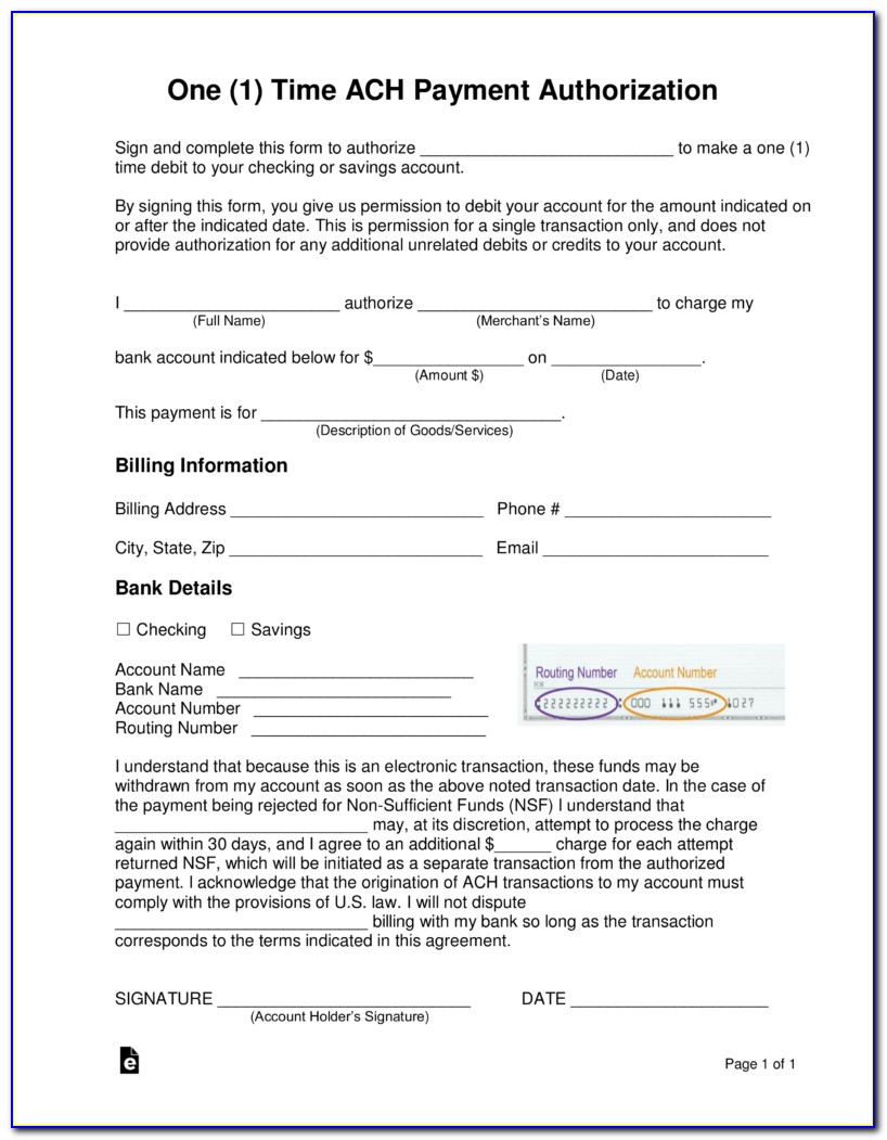 Ach Authorization Form Sample