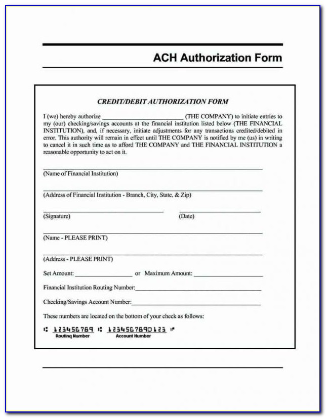 Ach Debit Authorization Form Template
