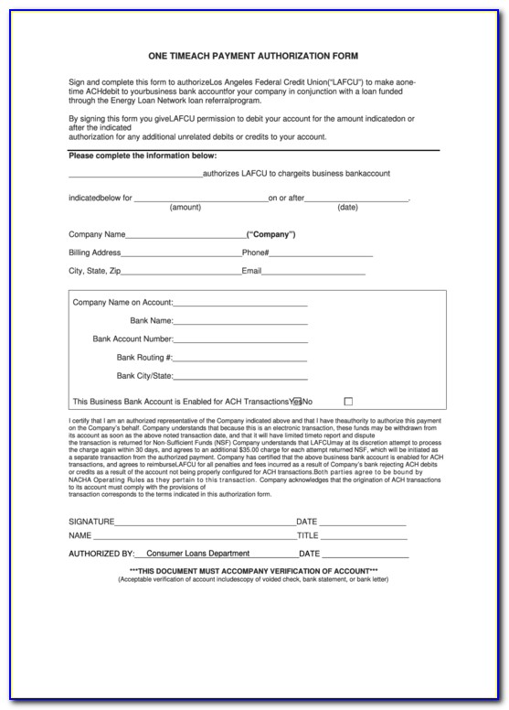 Ach Direct Deposit Authorization Form Template