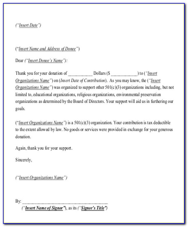 Acknowledgement Of Donation Letter Template