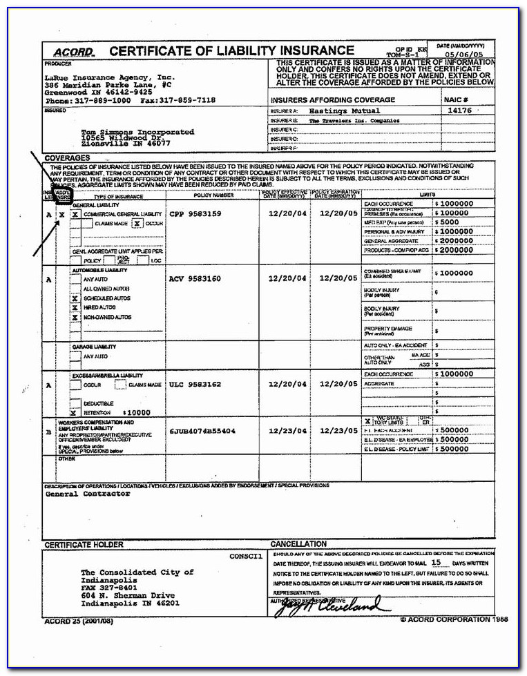 Acord Certificate Of Insurance Form 28