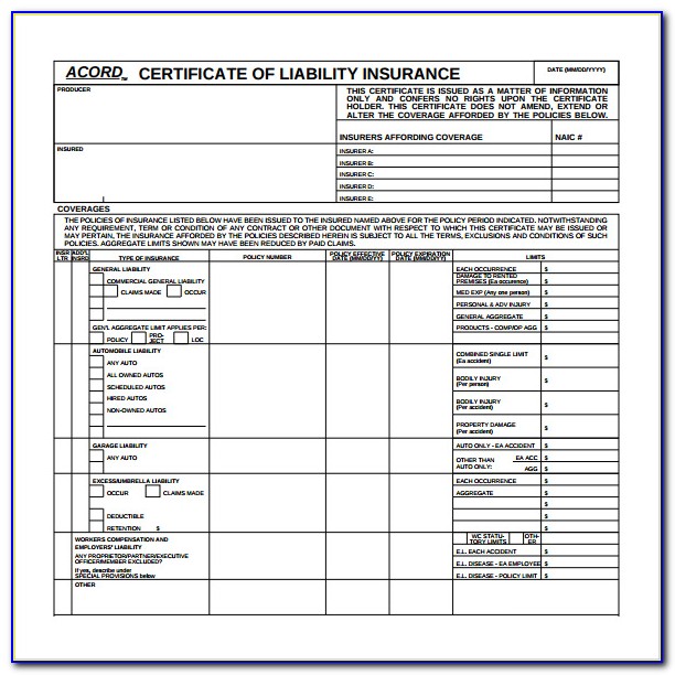 Acord Insurance Certificate Sample