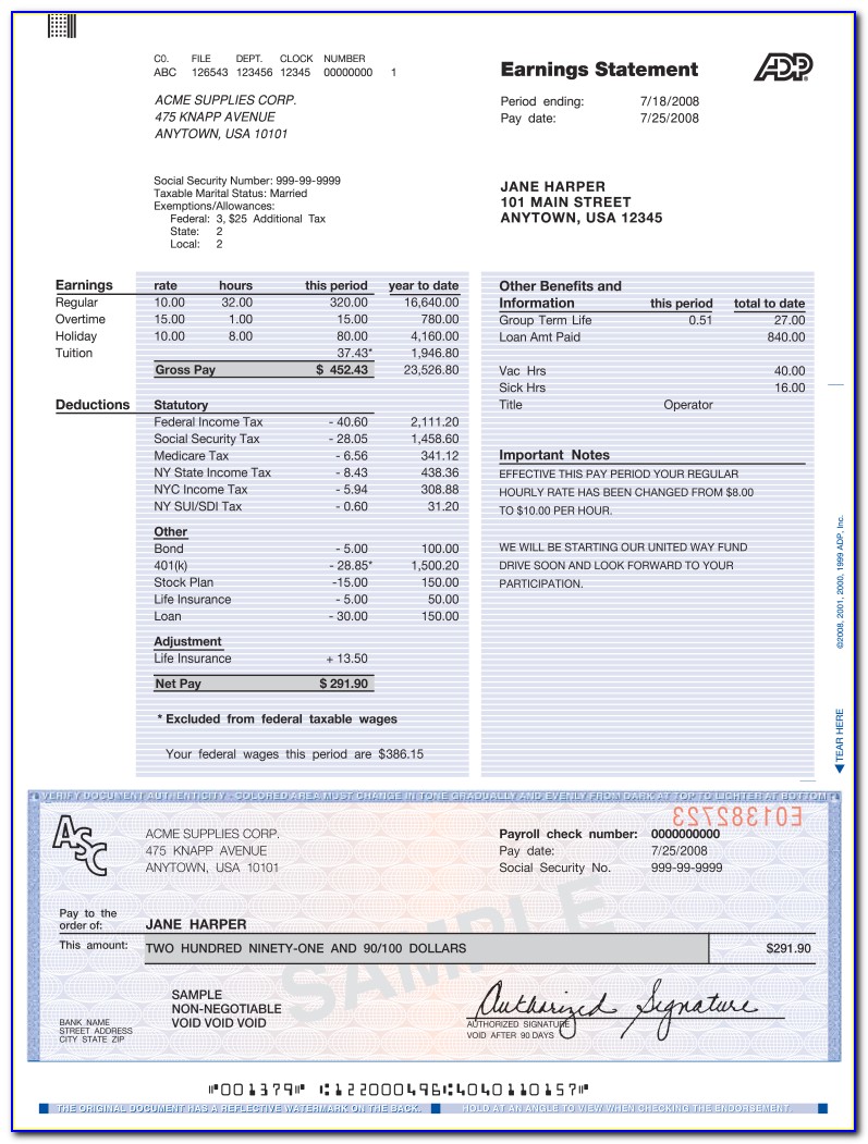 Adp Pay Statement Template