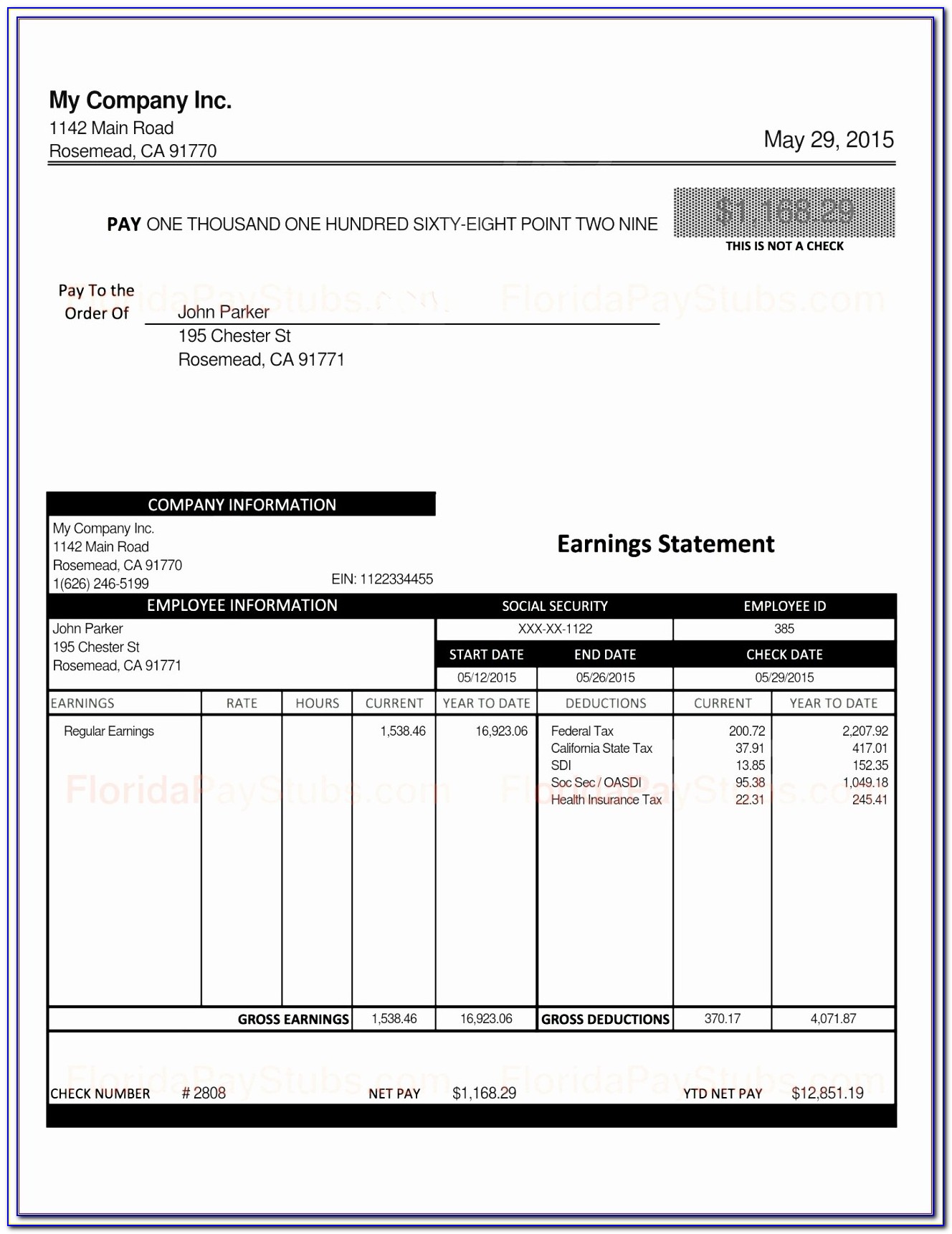 Adp Pay Stub Template Form