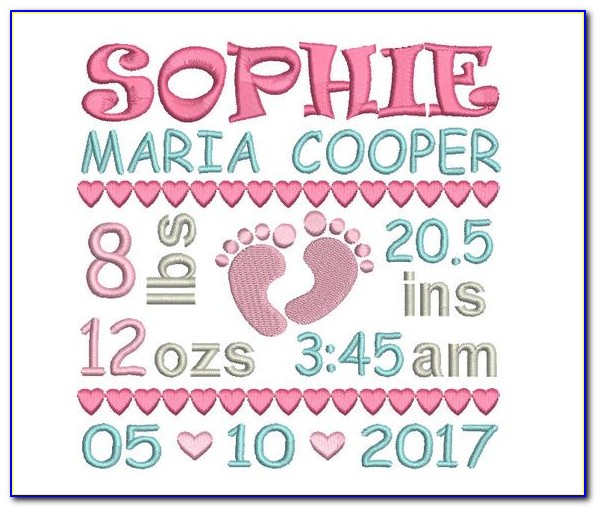 Baby Birth Announcement Embroidery Design
