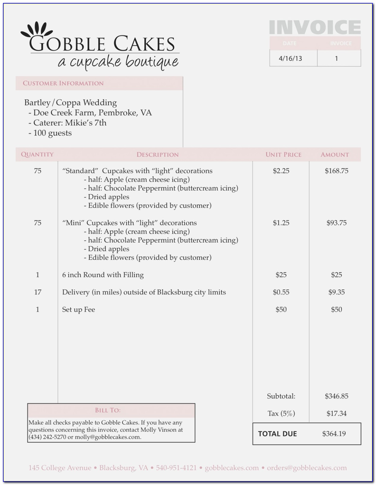 Baking Invoice Template