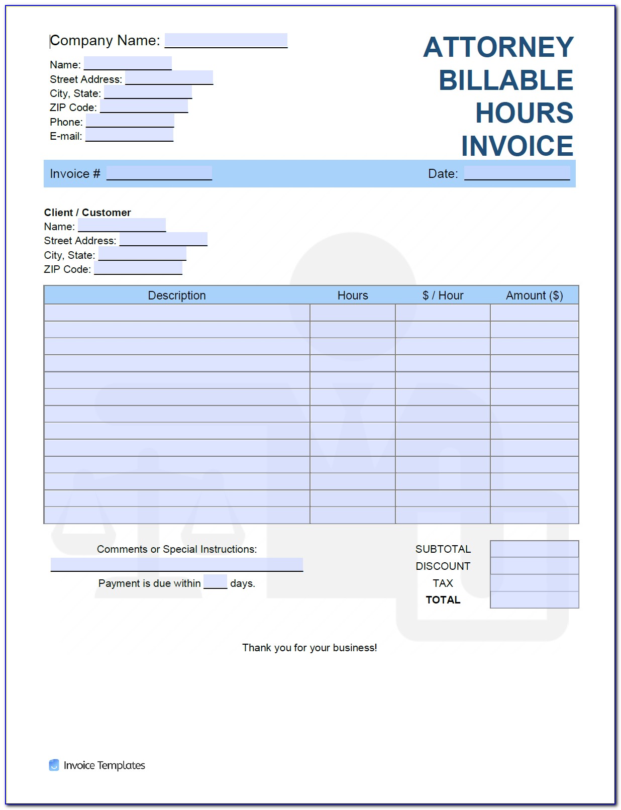 Billable Hours Invoice Template