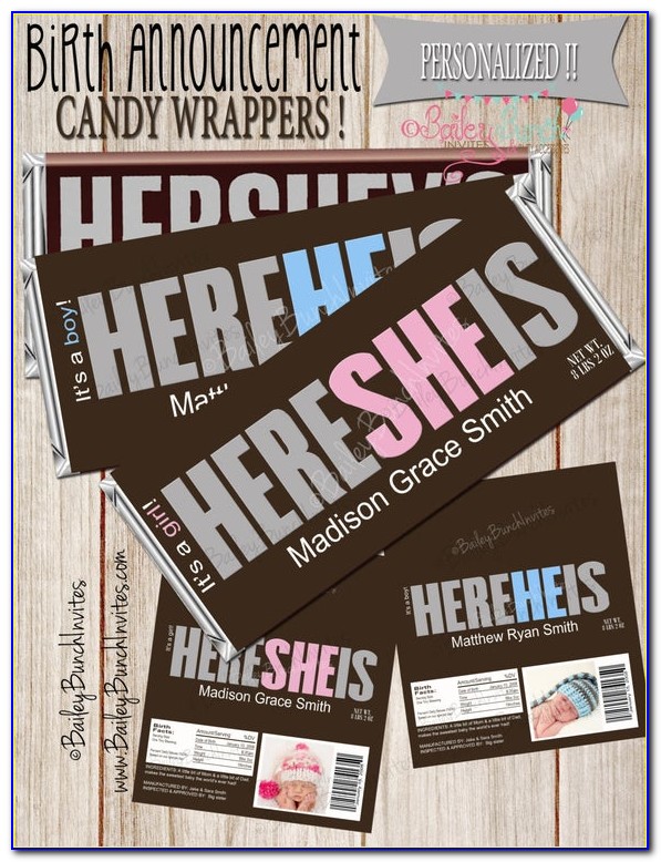 Candy Bar Wrapper Birth Announcements