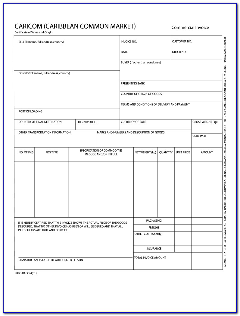 Caricom Invoice Format