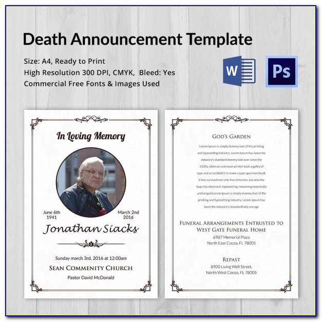 Death Announcement Sample Letter