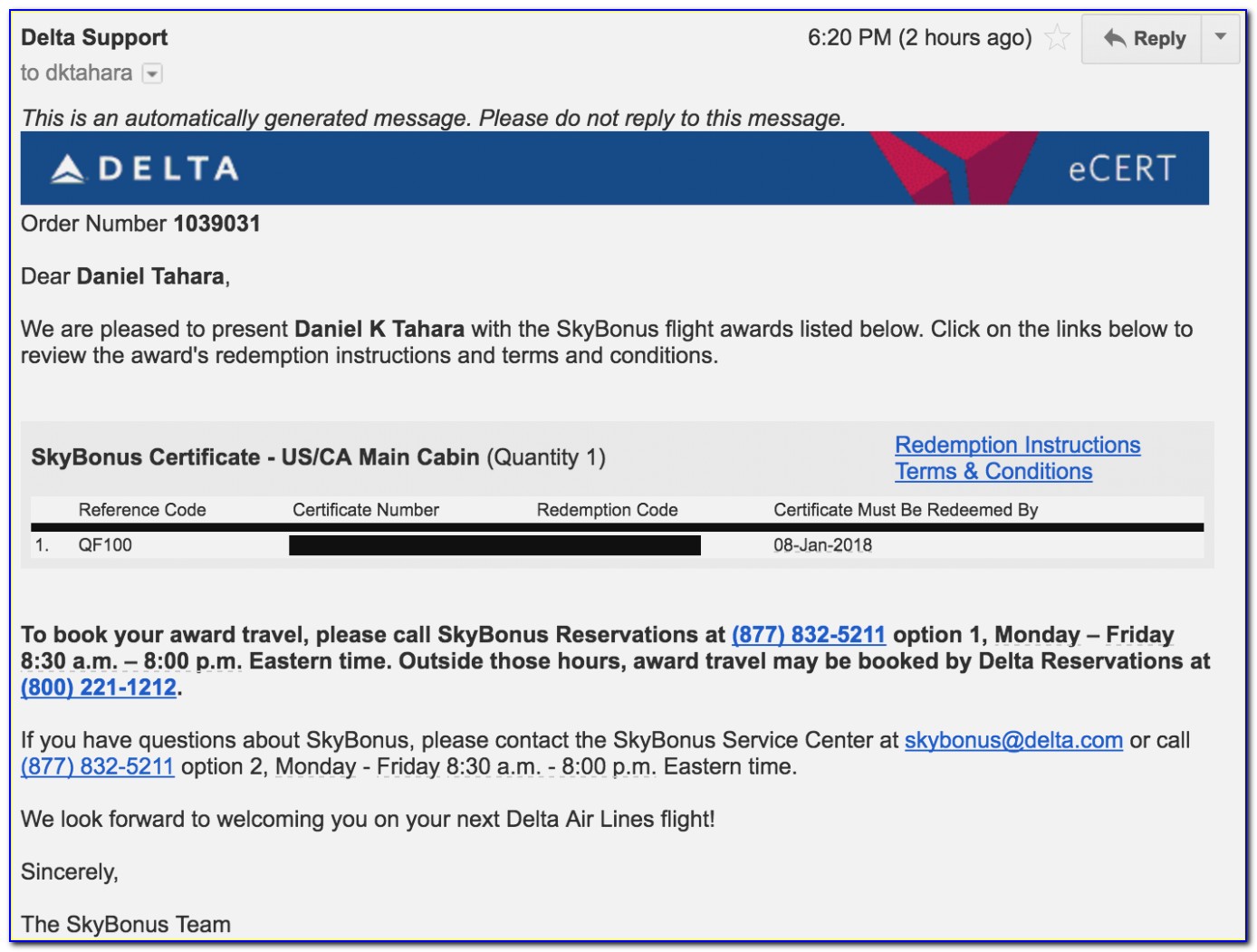Delta Airlines Flight Invoice