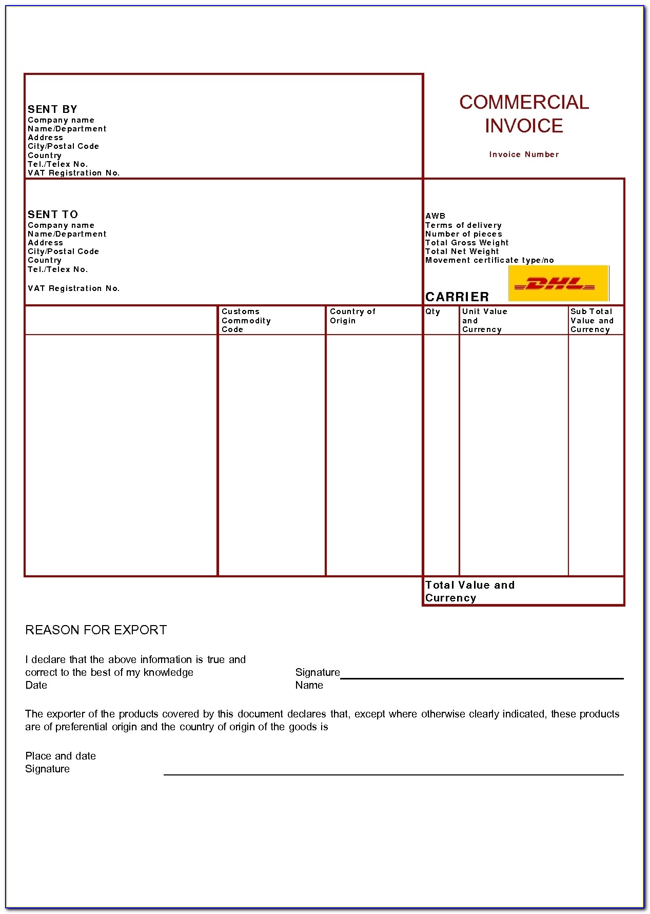 Dhl Canada Commercial Invoice Pdf