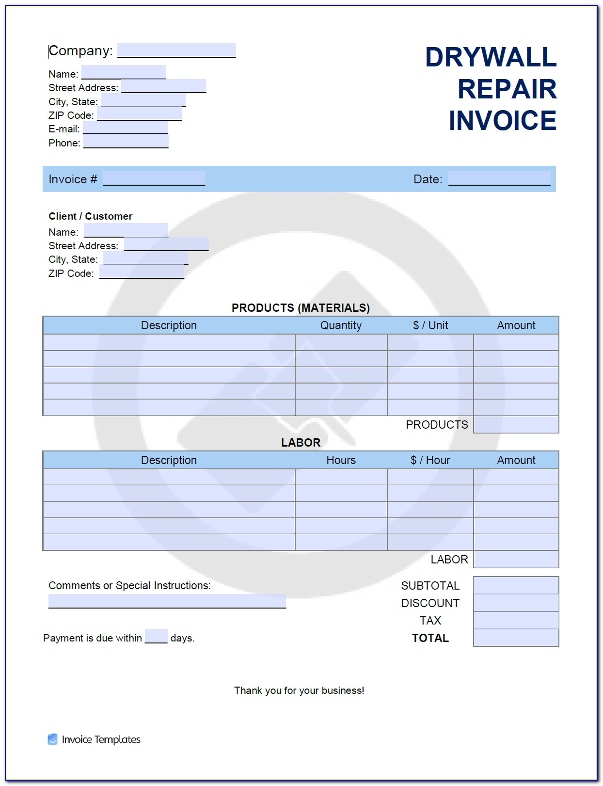 Drywall Invoice Example
