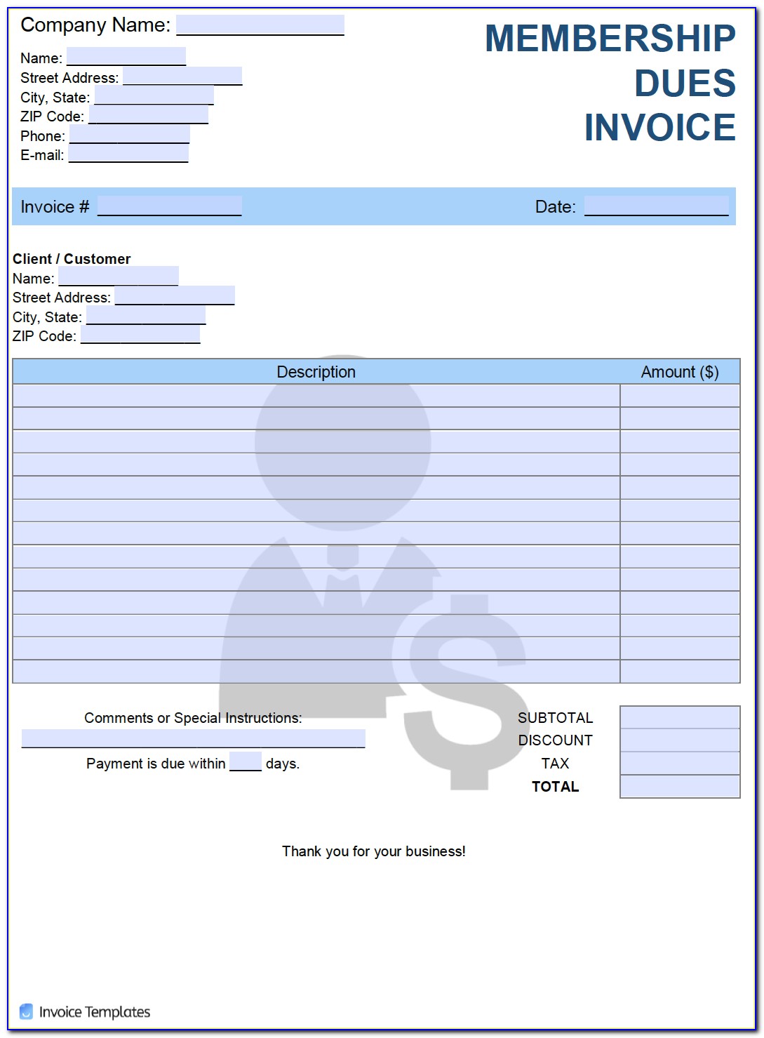 Dues Invoice Template