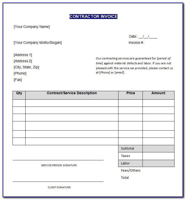 Example Contractor Invoices