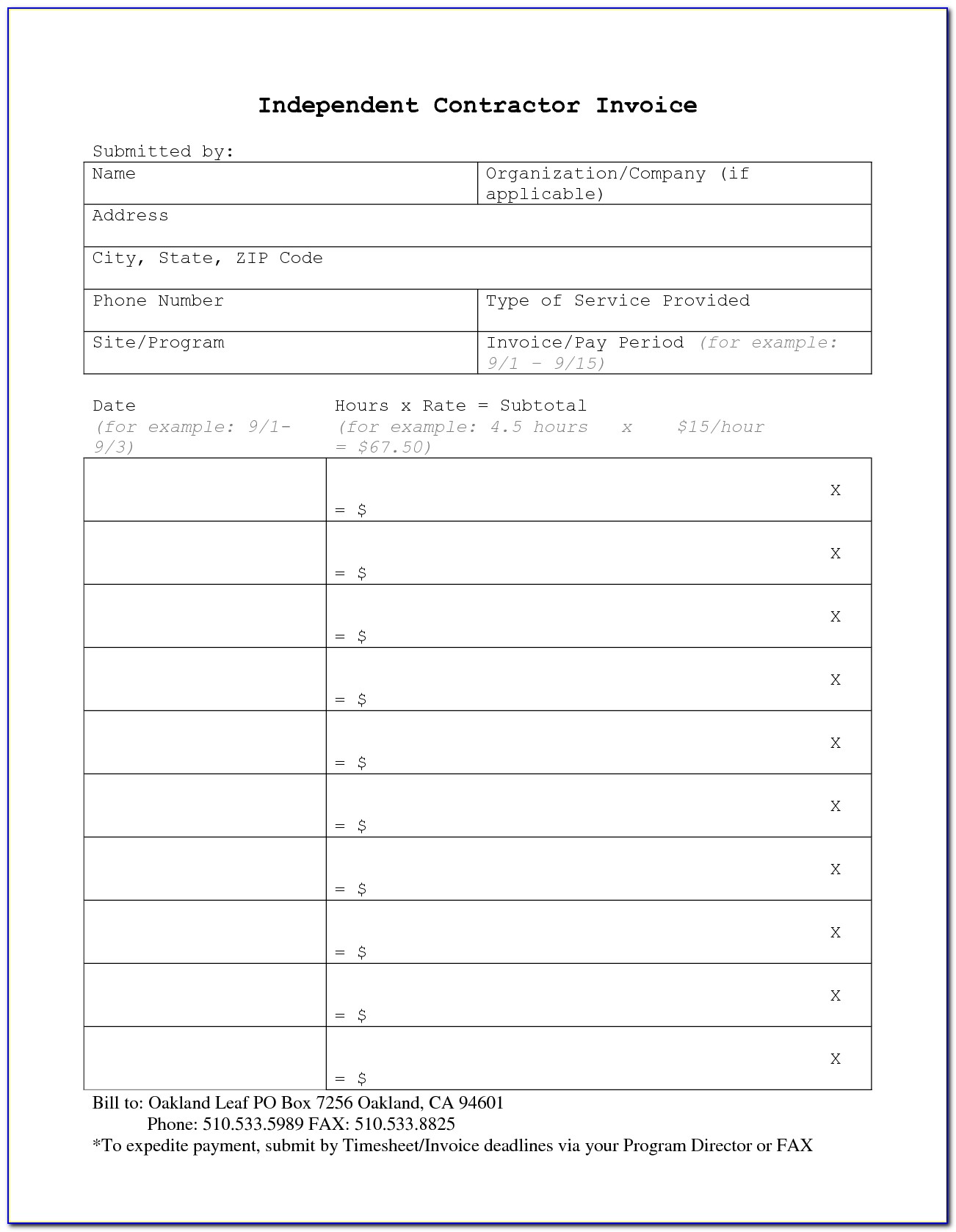 Example Invoice Independent Contractor