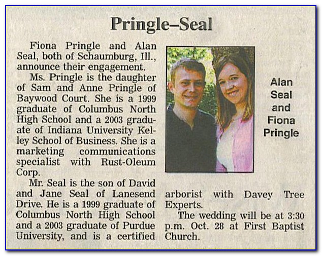 Example Wedding Announcement For Newspaper
