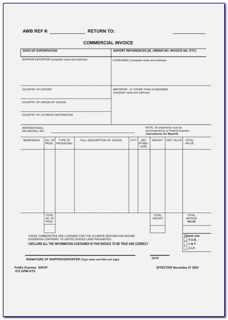 Fedex Commercial Invoice Form Usa