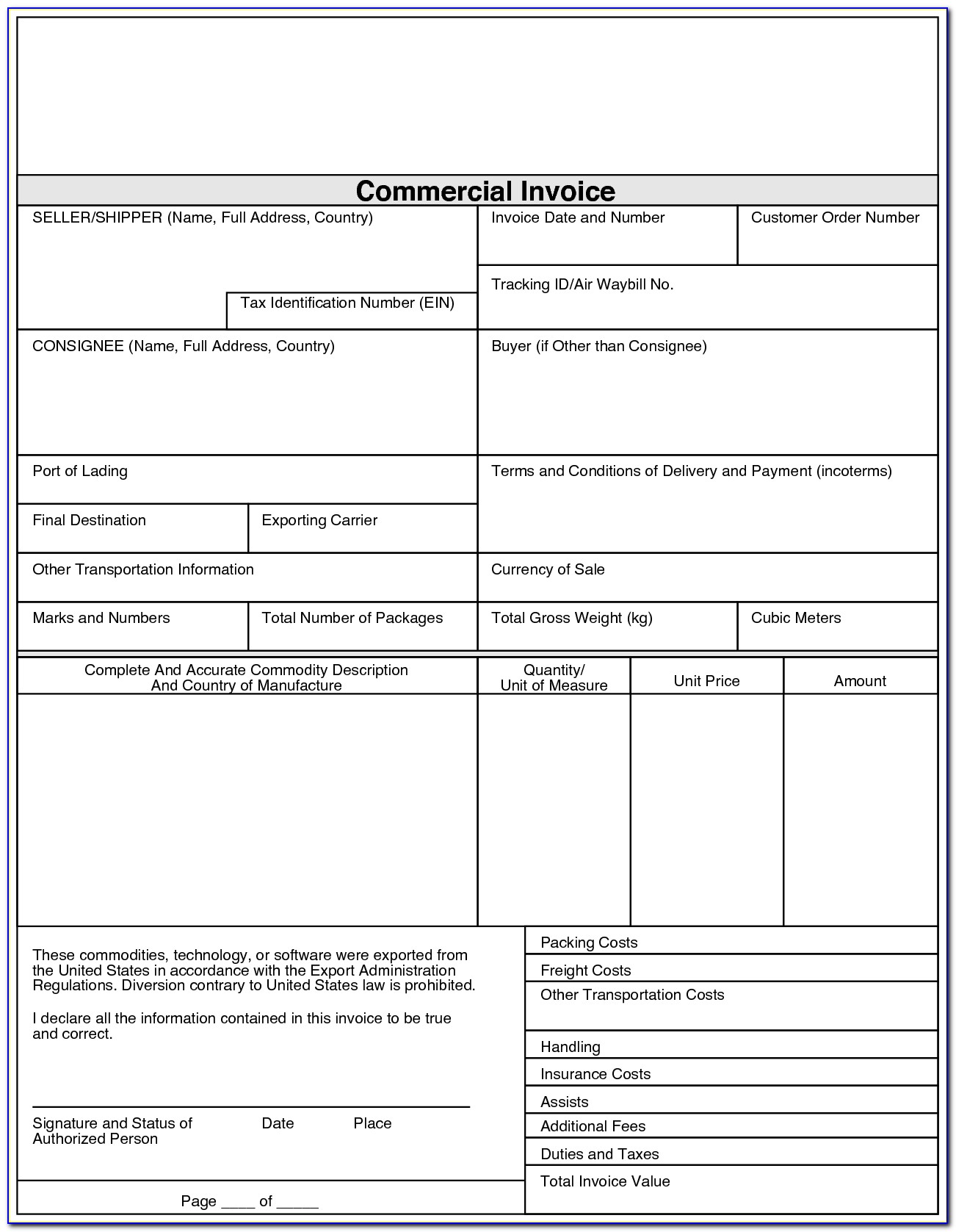 Fedex Commercial Invoice Sample