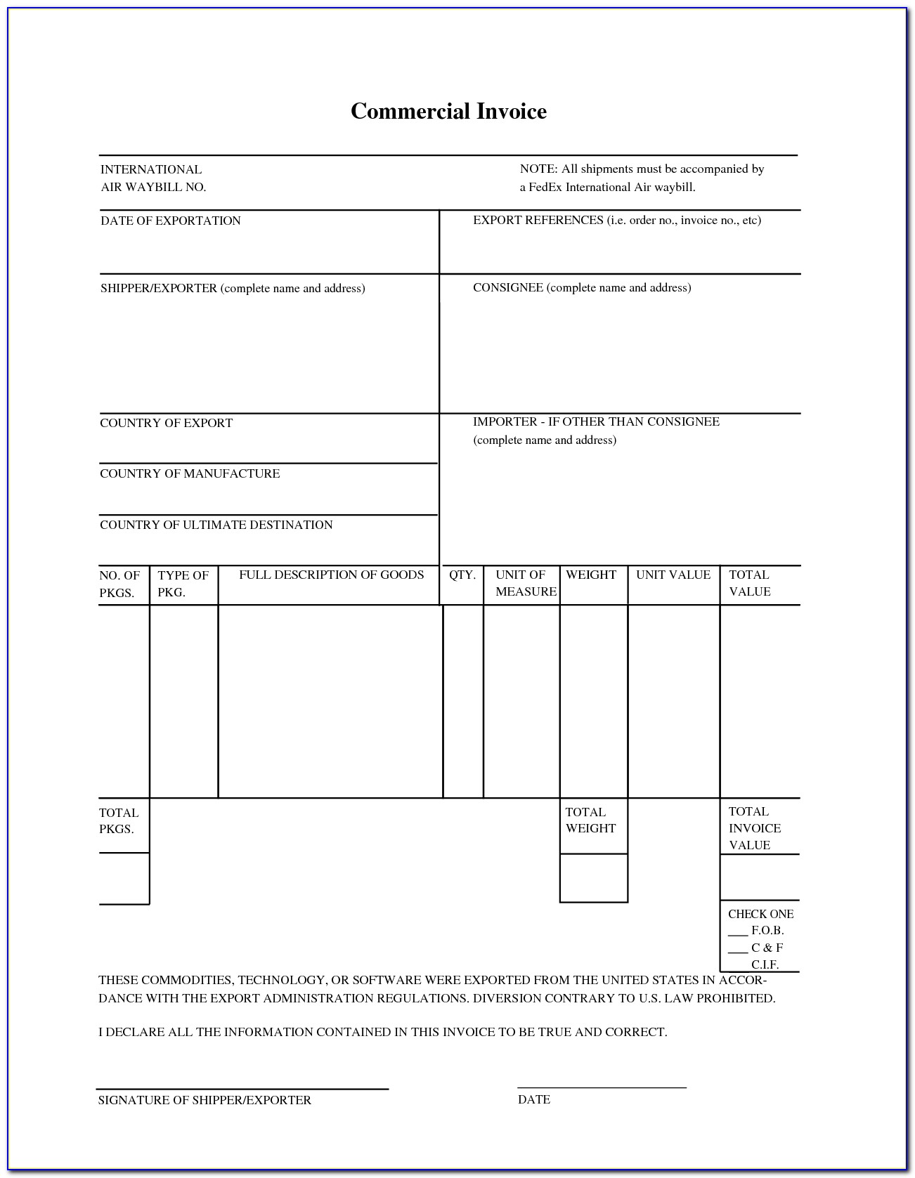 Fedex Ground Commercial Invoice Fillable Pdf