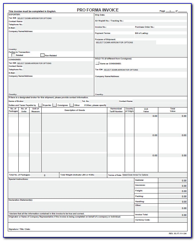 Fedex Proforma Invoice Pdf