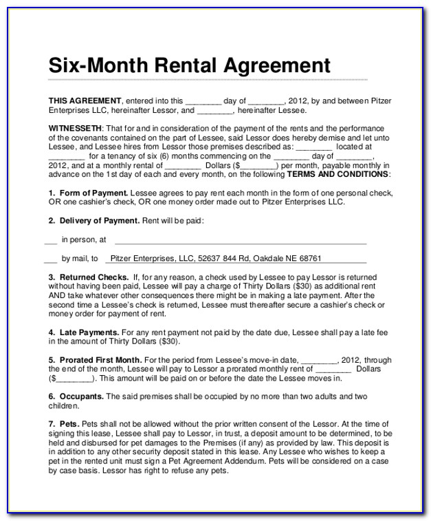 Free 6 Month Tenancy Agreement Template