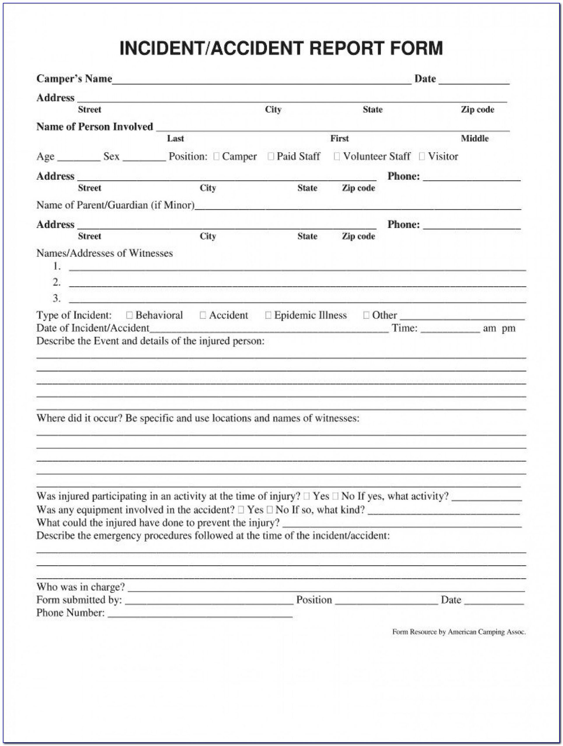 Free Accident Incident Report Form Template Nz