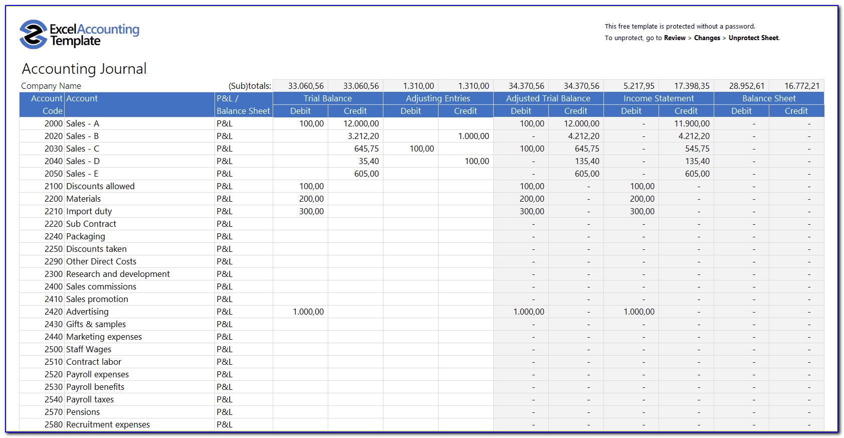 Free Accounting Balance Sheet Template