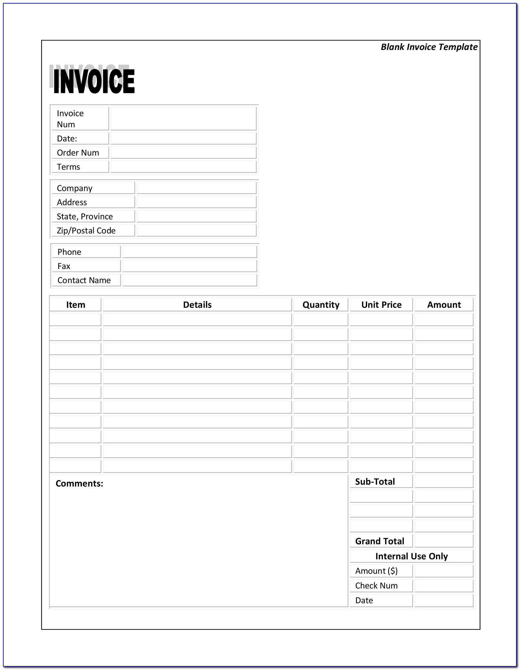 Free Blank Invoice Template Wordpad
