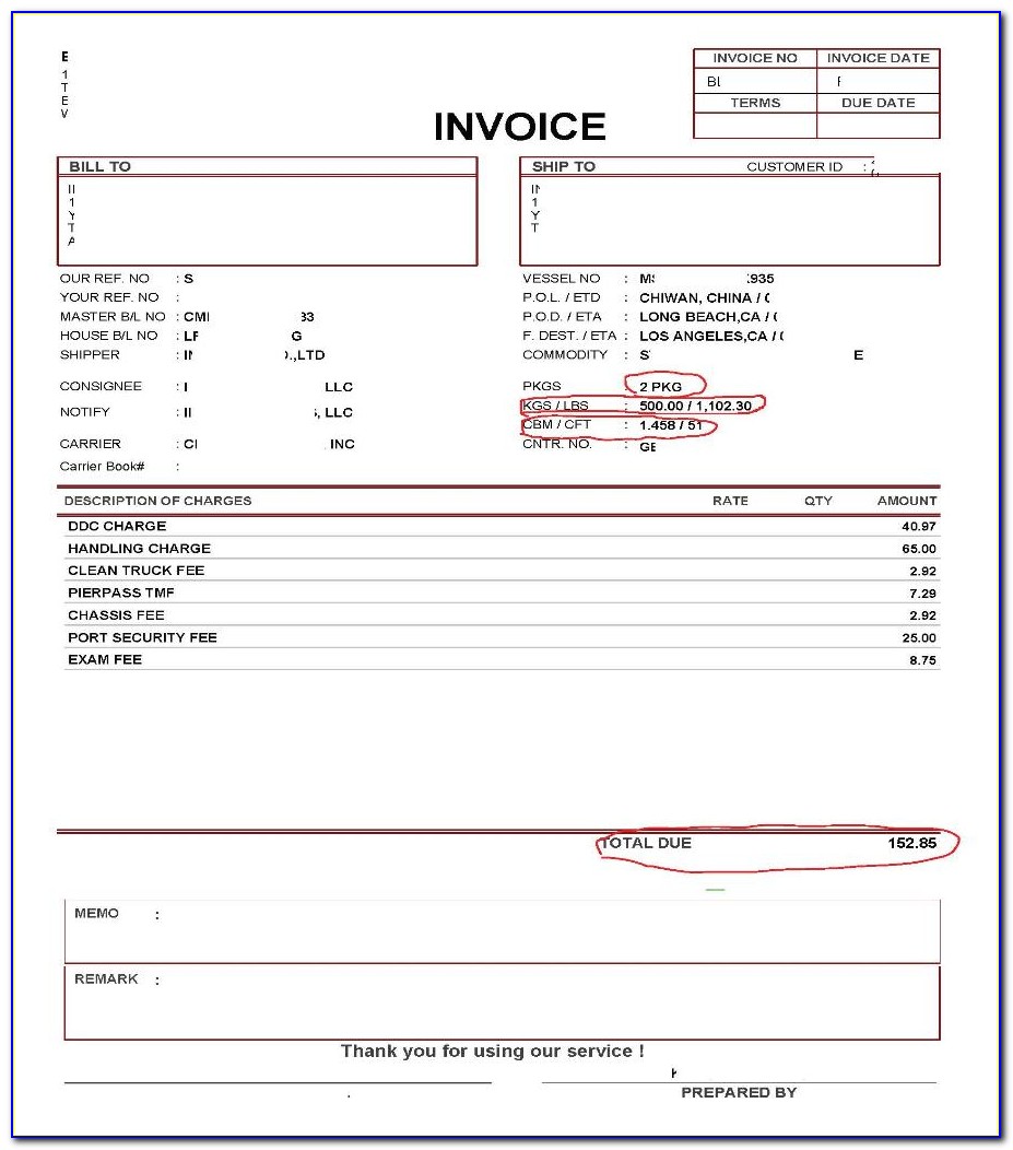 Freight Forwarder Invoice Sample