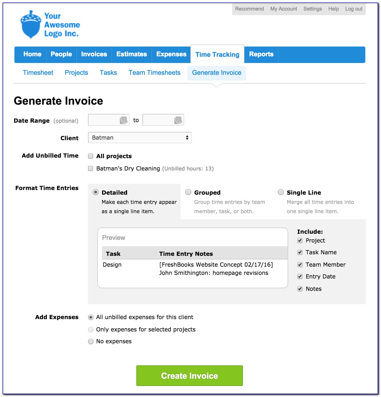 Freshbooks Invoice Pricing