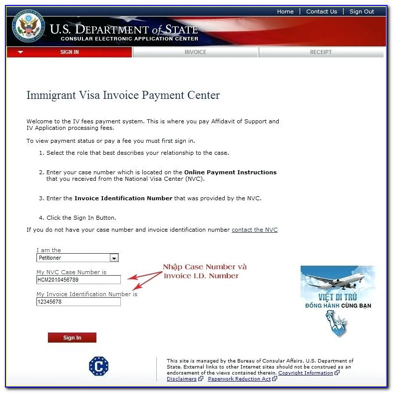 Immigrant Visa Invoice Payment Center Website
