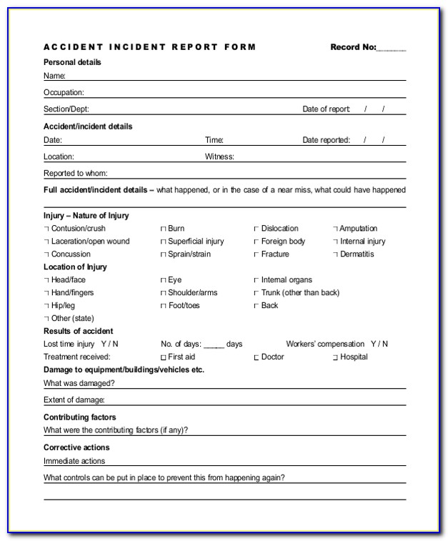 Incident Accident Report Form Template Victoria