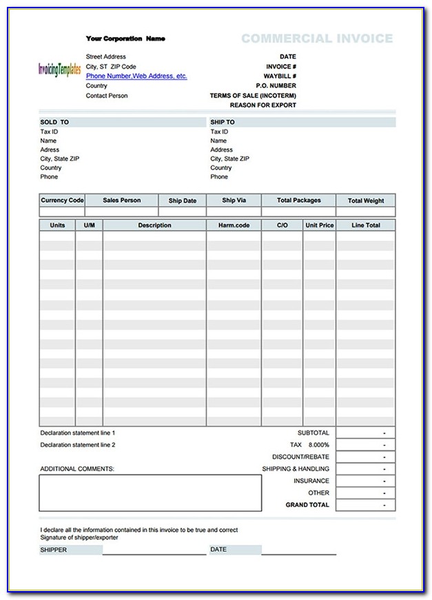 Invoice Template In Word Format Download