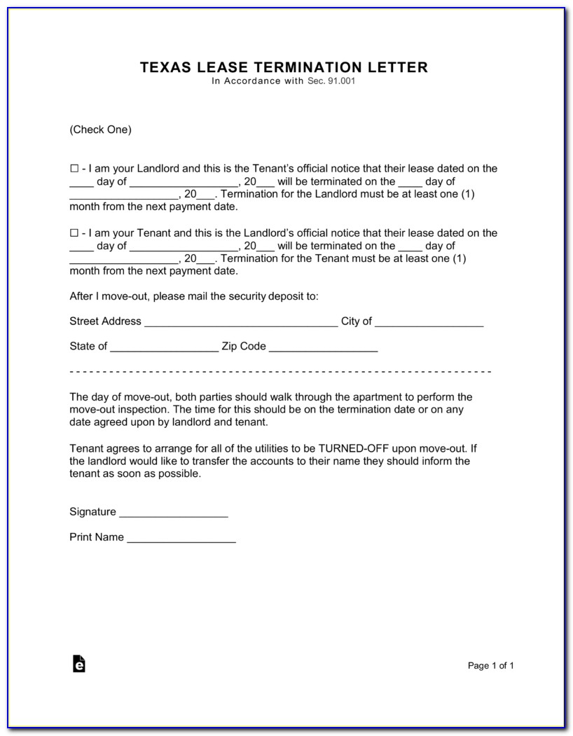 Landlord 30 Day Notice To Vacate Form Texas