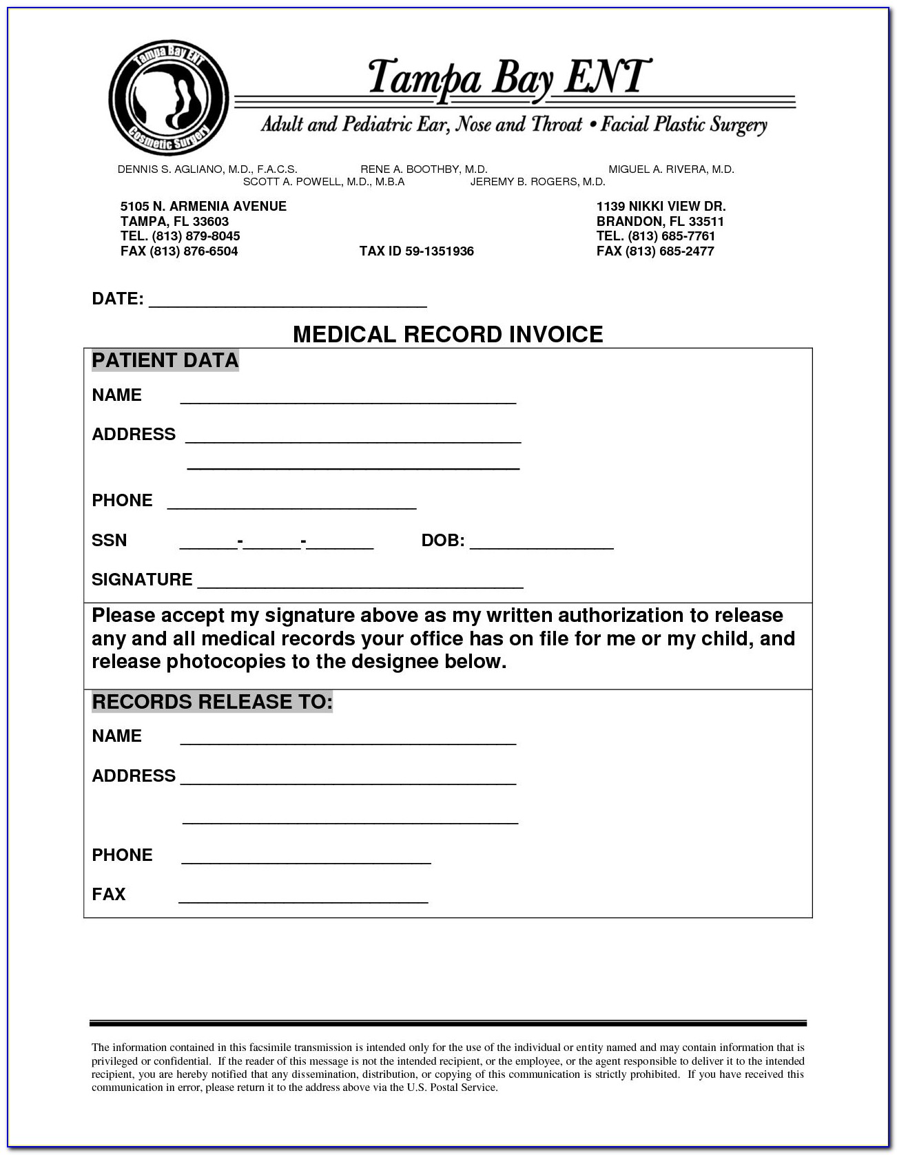 Medical Records Invoice Template