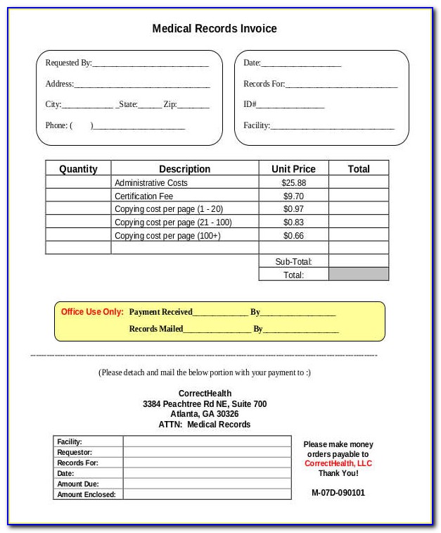Medical Records Request Invoice Template