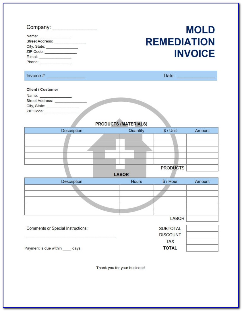 Mold Remediation Invoice Template
