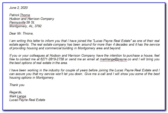 New Real Estate Agent Announcement Letter