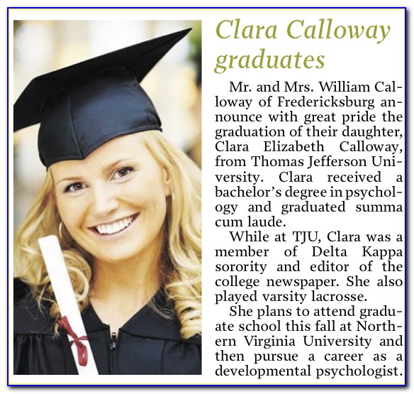 Newspaper Graduation Announcement Examples