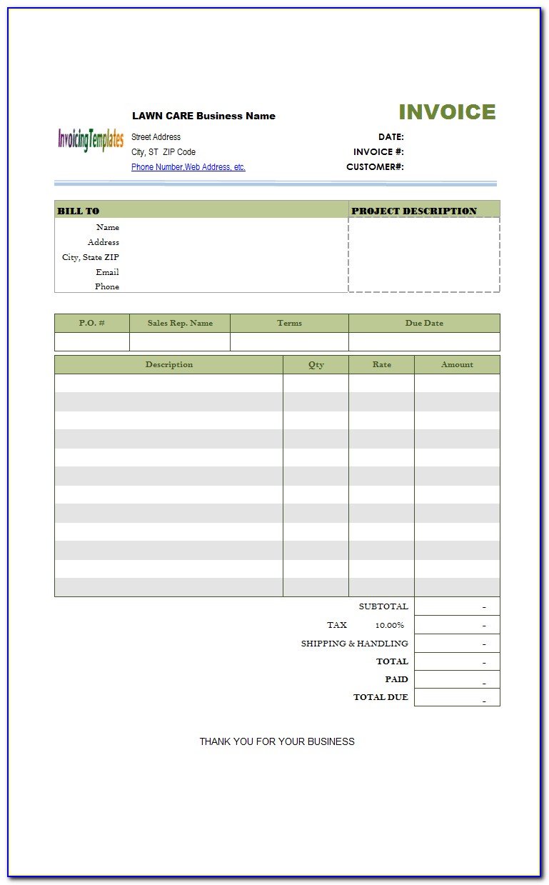 Printable Lawn Mowing Invoice