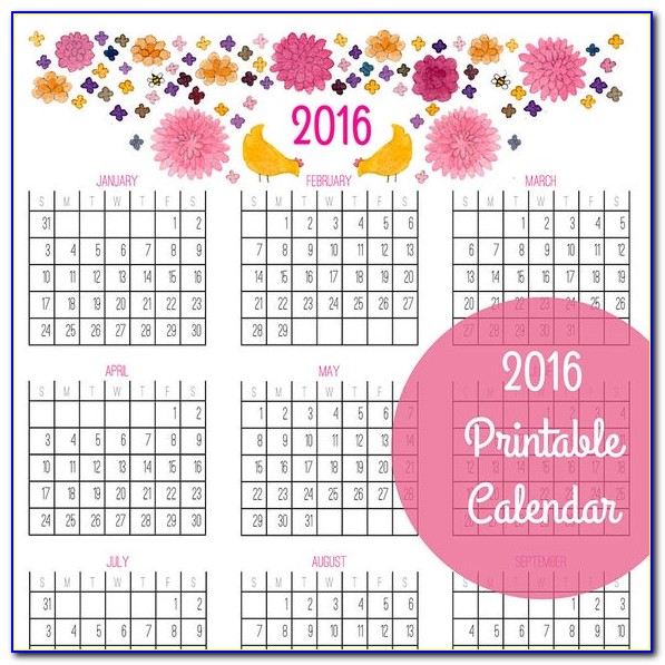 Printable Year At A Glance Calendar 2016