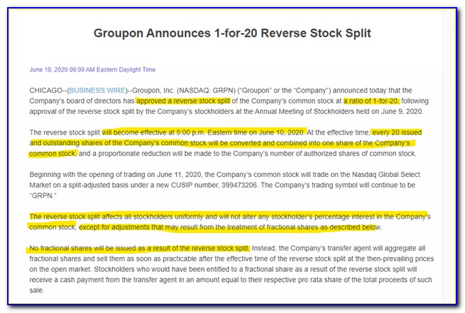 Recent Reverse Stock Split Announcements