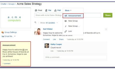 Salesforce Chatter Enable Announcements