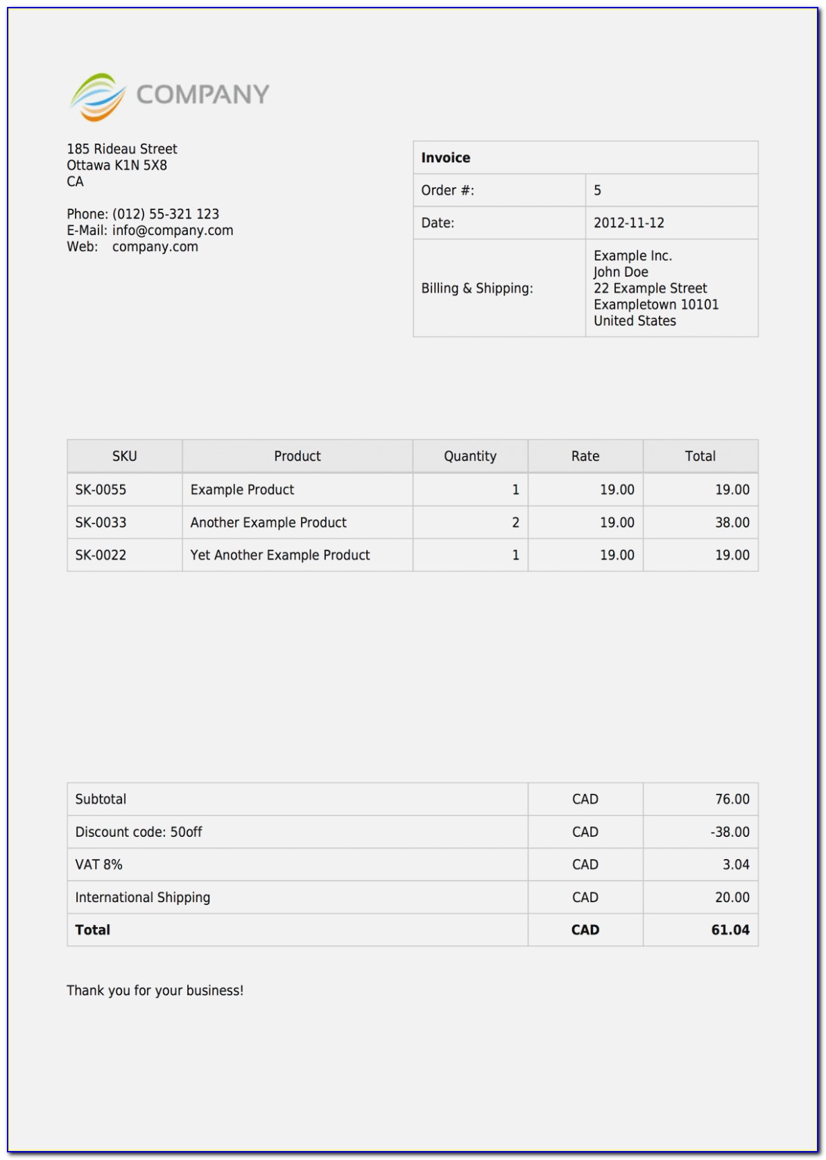 Shopify Commercial Invoice