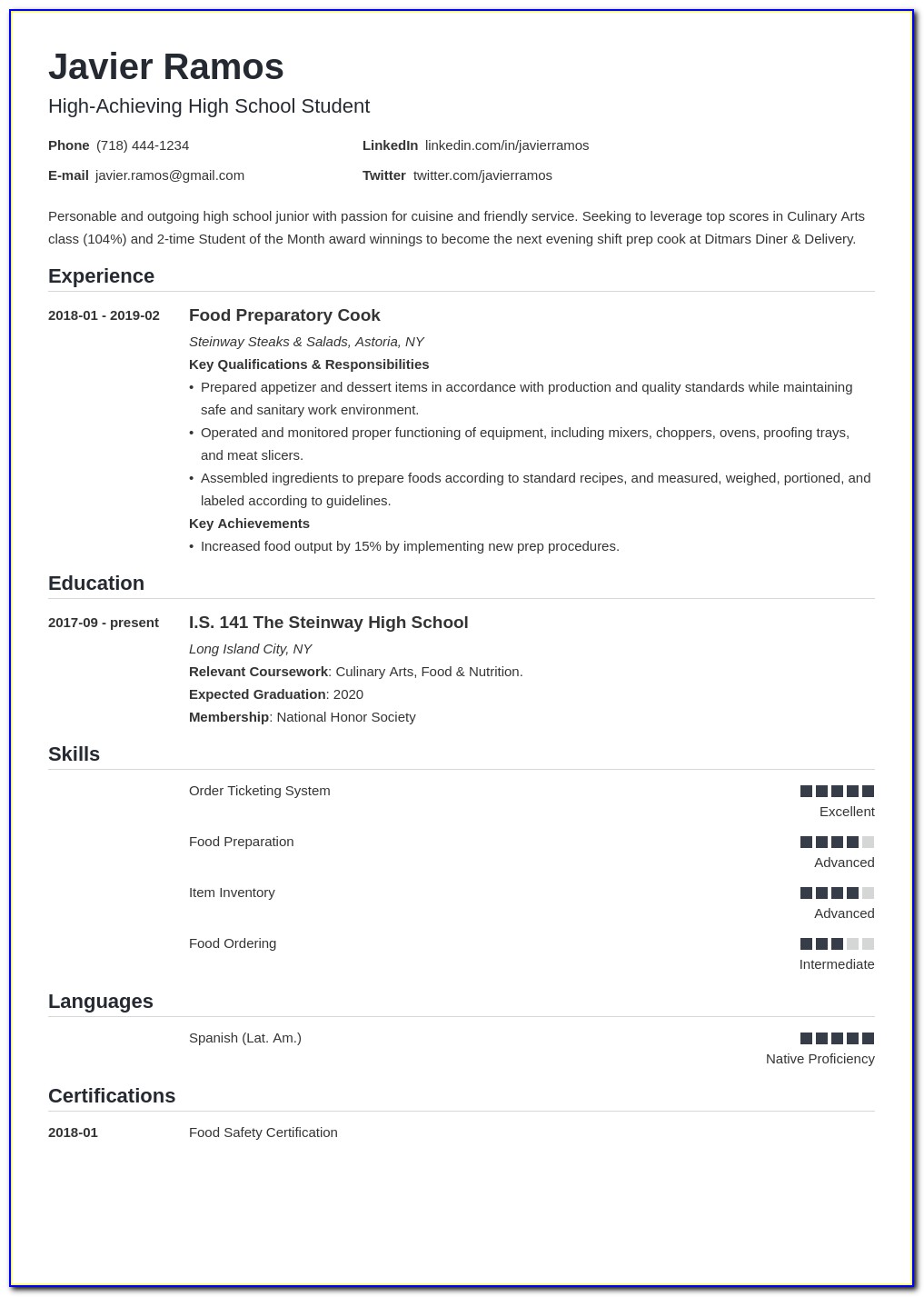 Simple Resume Template For Highschool Students